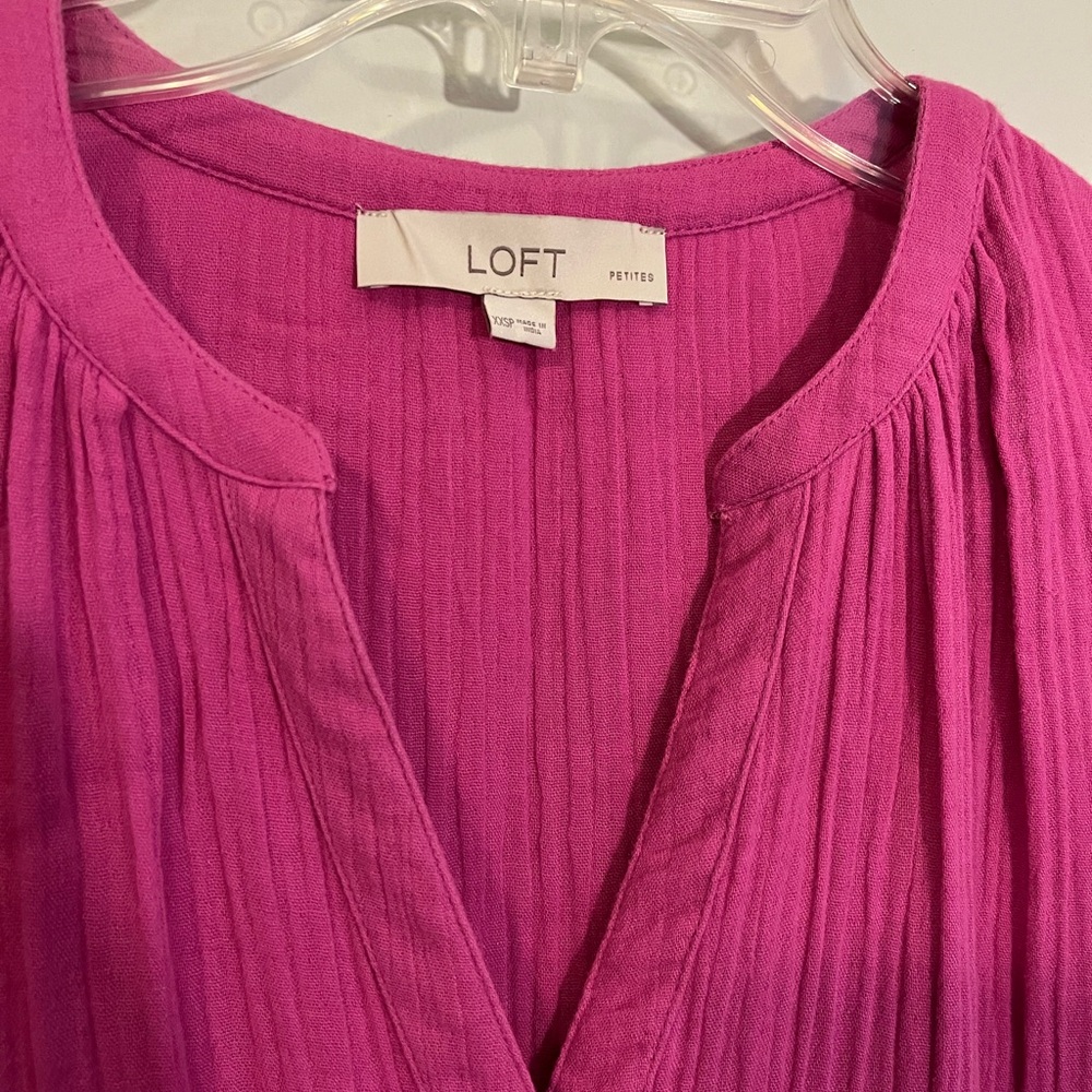 LOFT Bright Fuchsia Tiered Midi Dress - Picture 4 of 7